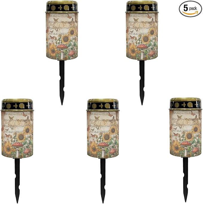 Vintage Sunflower Outdoor Garden Lights LED Solar Lantern Waterproof Solar Powered Fairy Lights for Outside,Flameless Warm White Pathway Lights,Wall Light Auto On & Off
