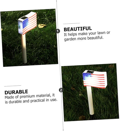2pcs Solar Garden Path Lights American Flag LED Outdoor Lawn Lamp with Ground Plug for Independence Day Decoration Random Color