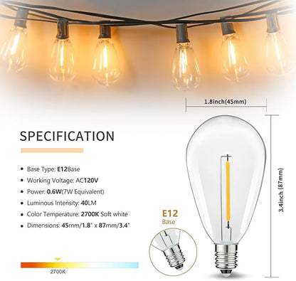 100FT Outdoor String Lights for Outside Patio Lights with 24+1 Shatterproof S14 E12 LED Bulb, 2700K Outside Hanging Light Waterproof for Parties Porch Garden Fences Backyard