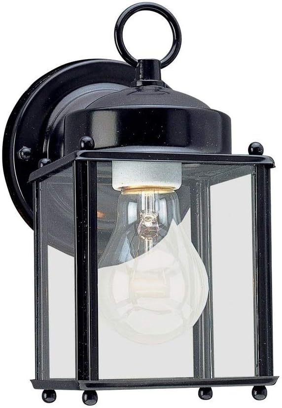 Sea Gull Lighting 8592-12 New Castle One-Light Outdoor Wall Lantern with Clear Glass Panels, Black Finish | Lumora