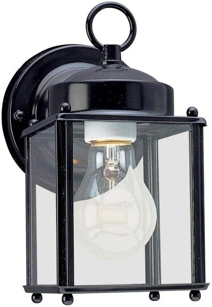 Sea Gull Lighting 8592-12 New Castle One-Light Outdoor Wall Lantern with Clear Glass Panels, Black Finish