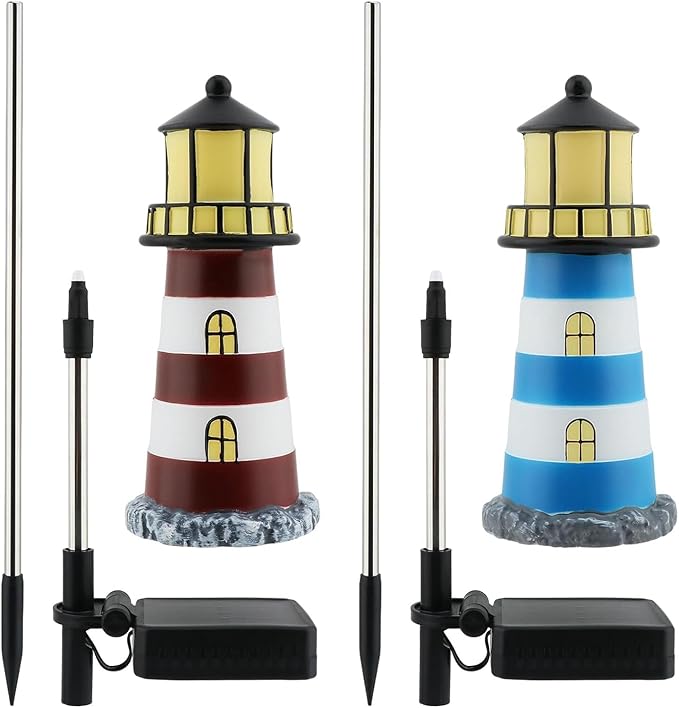 2 PCS Solar Lighthouse,7 Colors Changing Lighthouse Solar Light Outdoor Decor for Yard and Garden,Path Lights Lighthouse,IP65 Waterproof