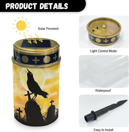 Tombstone Crow - Halloween Solar Outdoor Lights, Waterproof Solar Pathway Lights,Auto On/Off Solar Lights, Solar Garden Lights for Grave Walkway Driveway Yard