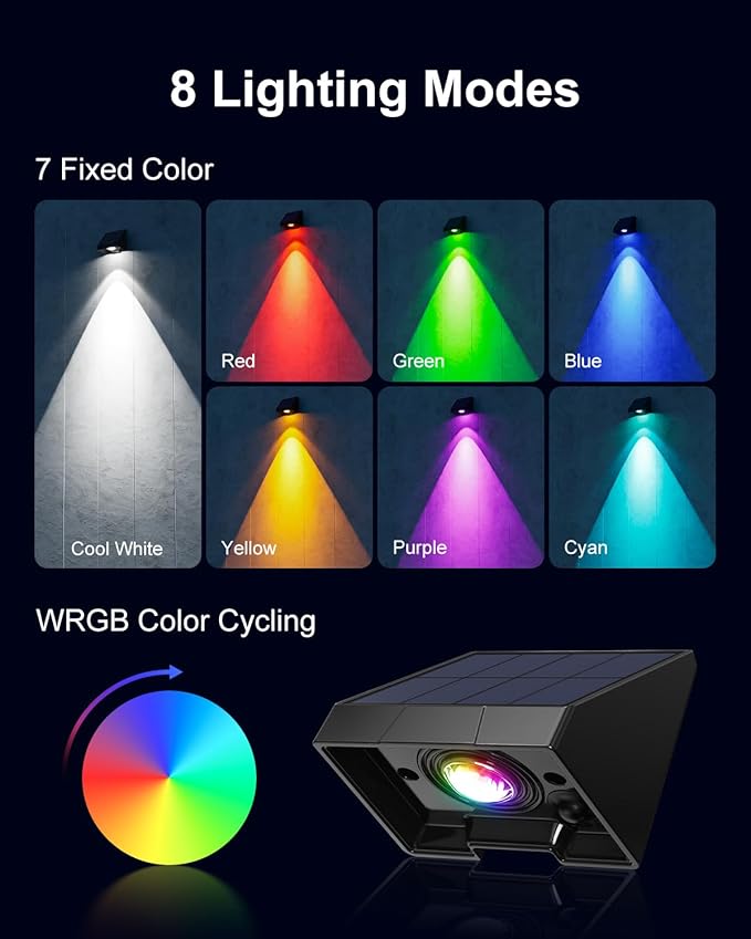 12 Pack Color Changing Solar Powered Fence Light Outdoor Decoration LED Waterproof Landscape Sconce for Exterior | Lumora