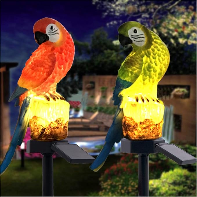 Uonlytech 2pcs Solar Light Backyard for Lamp Stake Lawn Resin Decor Decorative with Landscape Lights Pathway Patio Decorations Decoration Outdoor Parrot Animal Garden Led Ornament