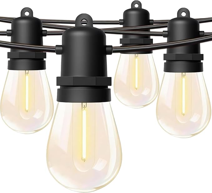 Commercial Grade LED String Lights 10 Shatterproof LED Bulbs, IP65 Waterproof & Dimmable Warm White,Black Wire,Outdoor Hanging Lights for Patio, Wedding, Cafe, Backyard Decor (30FT)