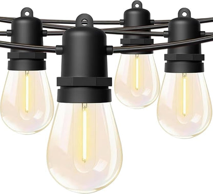 Commercial Grade LED String Lights 10 Shatterproof LED Bulbs, IP65 Waterproof & Dimmable Warm White,Black Wire,Outdoor Hanging Lights for Patio, Wedding, Cafe, Backyard Decor (30FT)