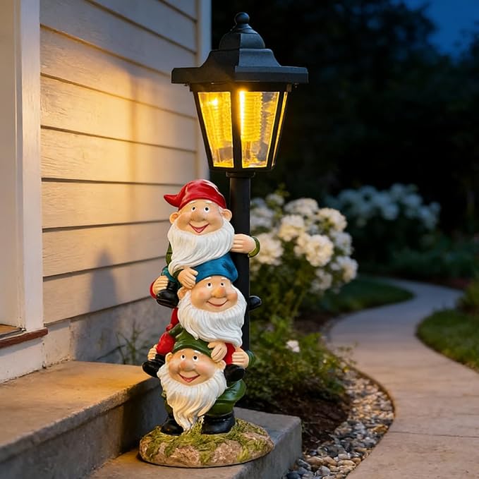 Solar Garden Gnomes Statue, Solar Gnomes Figurine Light with Welcoming Signs, for Outdoor Landscape,Lawn Courtyard | Lumora