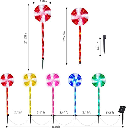 BRIGHTDECK Lollipop Solar Christmas Pathway Lights Outdoor, 10 Pack LED Christmas Decor with 8 Lighting Modes, Light Up Solar Stake Lights for Holiday, Xmas, Walkway, Sidewalk (Multicolour, 10 PCS)