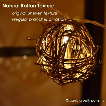 Rattan Ball String Lights Plug in Fairy Lights for Thanksgiving Decorations Indoor Outdoor Patio Garden Balcony Christmas Lights with End-to-end Connector Decorative Lighting-Brown Cord 10 Led 8.5ft