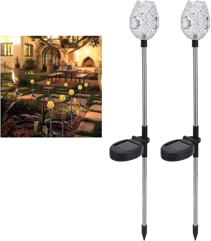 Solar Pathway Lights Outdoor Walkway, Solar Landscape Lights, Warm Light, Stainless Steel, 2 Pack - Efficient Solar Charging, Easy Installation, Garden Decoration