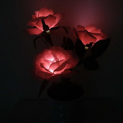 LED Solar Power Decorative Artificial Rose Flower Pot Plant Landscape Light Night Lamp Outdoor Garden Yard Pathway Lawn Grassland Pink