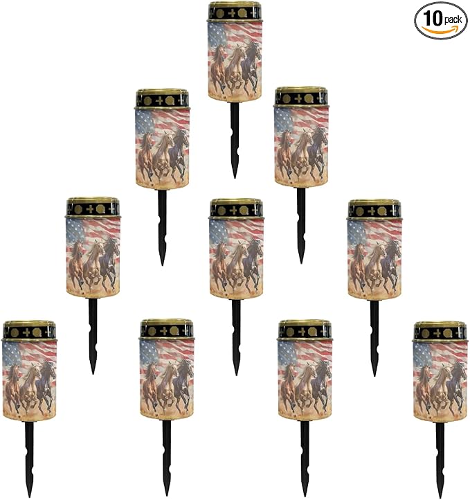 US Flag Horse Solar Lights Outdoor Garden Lights Waterproof Horse Pathway Lights Solar Powered Lantern Landscape Lighting LED Lantern for Outside Yard Patio