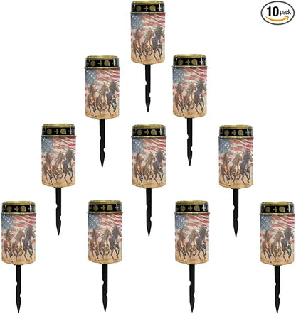 US Flag Horse Solar Lights Outdoor Garden Lights Waterproof Horse Pathway Lights Solar Powered Lantern Landscape Lighting LED Lantern for Outside Yard Patio