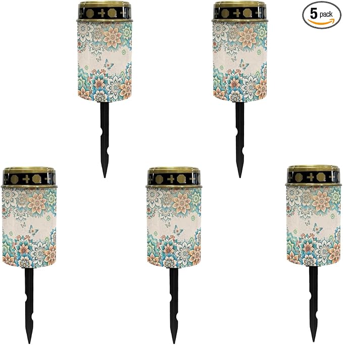 Boho Floral Butterfly Solar Lights for Grave Solar Garden Light Night Light Book Light Landscape Path Light Home Decor Solar Light for Yard Patio Spotlight Driveway