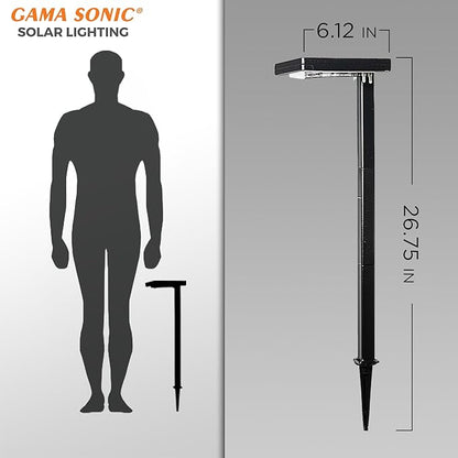 Gama Sonic Contemporary Black Square Solar Garden Light, Heavy Duty Cast Aluminum 80 Lumen with Bright White and Warm White LED Options, 26.75 in Tall for Sidewalk, Pathway, 4-Pack 117iP490080