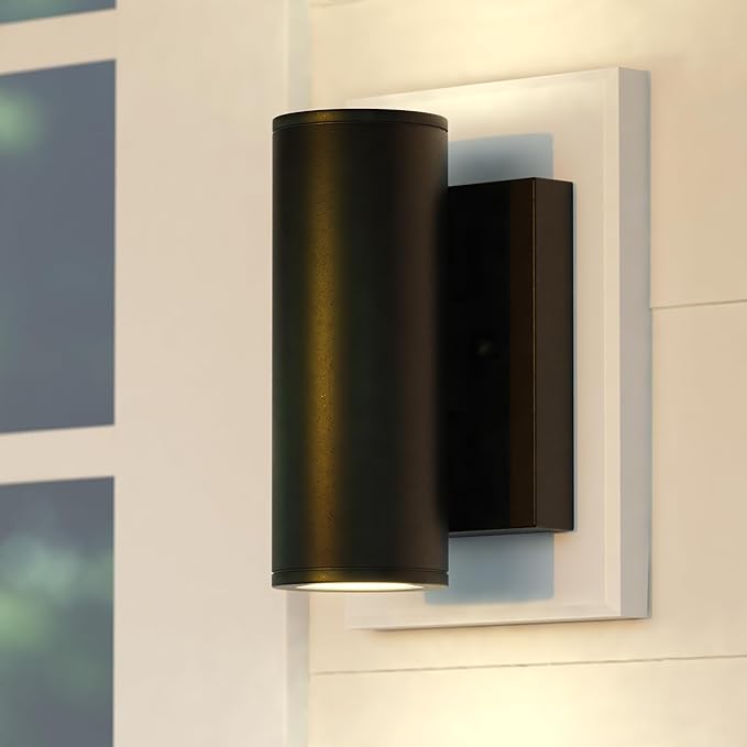 VAXCEL Chiasso Modern Outdoor Porch Light,4.5" W x 8" H 2-Light Black Cylinder Wall Sconce, Waterproof LED Up and | Lumora