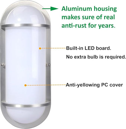 LIT-PaTH LED Bulkhead Light, Exterior Wall Light Fixture, 3000K Warm White, Aluminum, Outside Wall Sconce Lighting for Porch Patio Entryway