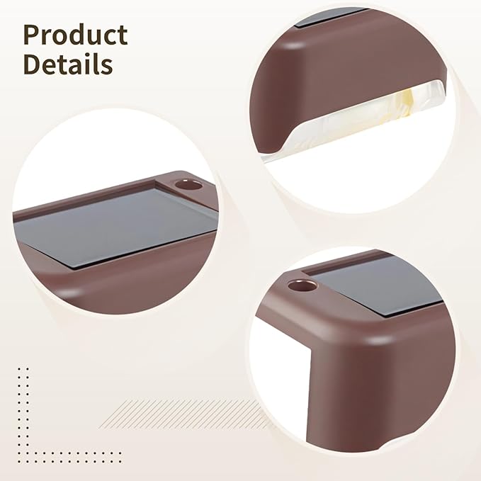 Set of 16 Solar Deck Lights, Brown Waterproof Led Fence & Step Lights, 3.1 X 1.8 X 1, Amorphous Silicon Panels | Lumora