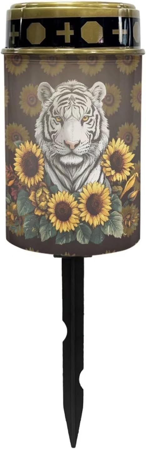 Tiger Sunflower Solar Cemetery Grave Decorations, Waterproof Memorial Cemetery Decorations Lights for Birthday Mother Day Fathery Day Memorial Day Christmas