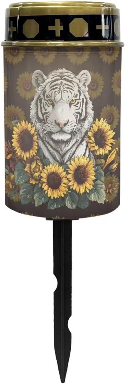 Tiger Sunflower Solar Cemetery Grave Decorations, Waterproof Memorial Cemetery Decorations Lights for Birthday Mother Day Fathery Day Memorial Day Christmas