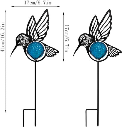 Hummingbird Solar Lights Outdoor Decorations, 2 Pack Metal Iron Solar Stake Lights for Yard, Garden, Lawn Decor