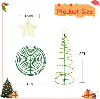 24IN Solar Spiral Christmas Tree Light Outdoor Christmas Decorations Waterproof Light Up Xmas Pathway Markers with Stake for Christmas Yard Lawn Pathway Walkway