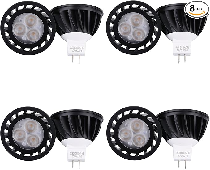 MR16 LED Bulb 5W Water Resistant Dimmable,Aluminum Heat Dissipation for Indoor Track Recessed Lights,Outdoor Low Voltage Landscape Spotlights Warm White Black Finish 8 Packs