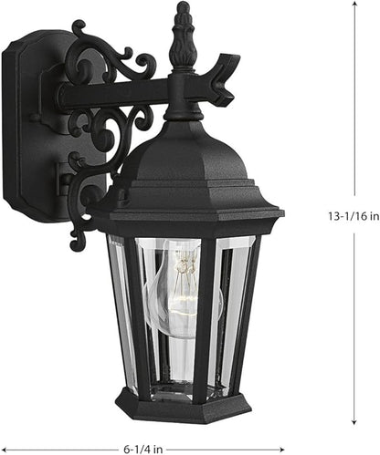 Progress Lighting Welbourne Collection 1-Light Clear Beveled Glass Traditional Outdoor Small Wall Lantern Light Textured Black