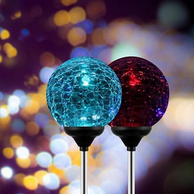 Homoyoyo Solar Color-Changing LED Lawn Stake Lights, Solar Glass Globe Landscape Ground Plug Lamps for Garden and Yard Outdoor Path Lighting