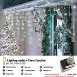 Toodour Christmas Icicle Lights Outdoor, 1224 LED 100ft 8 Modes Fairy Icicle String Light with 204 Drops, Led Christmas Lights Twinkle for Holiday, Party, Wedding, Eaves, Xmas Decorations (White)