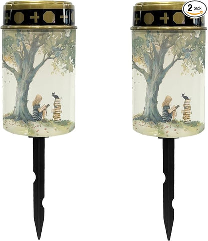 Girls and Cat Outdoor Solar Garden Stake Lights Flameless Pathway Lights for Yard Patio,Pretty Landscape Lighting Solar-Powered Fairy Light for Outside,Warm White Walkway Lights