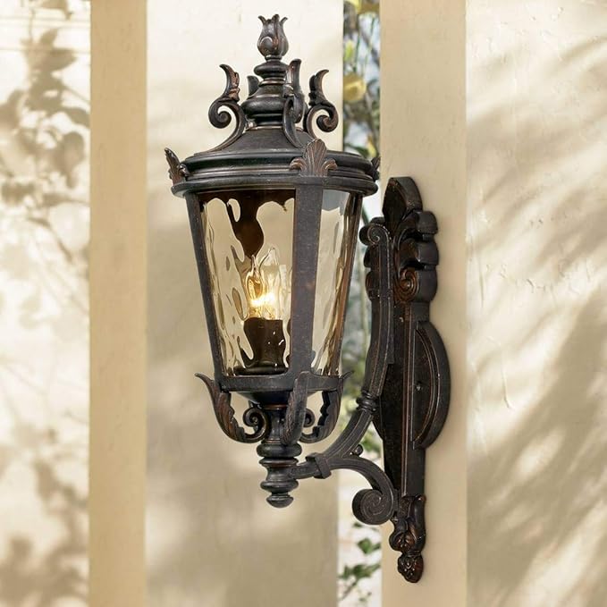 John Timberland Casa Marseille Vintage Outdoor Wall Light Fixture Veranda Bronze Scroll Frame 22" Champagne | Lumora
