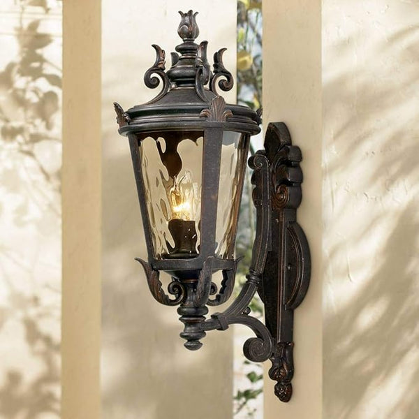 John Timberland Casa Marseille Vintage Outdoor Wall Light Fixture Veranda Bronze Scroll Frame 22" Champagne | Lumora