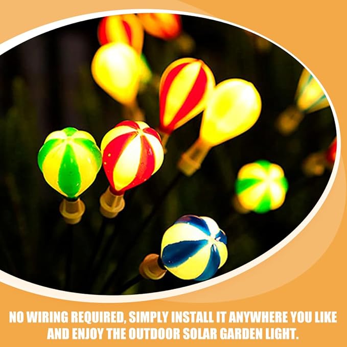 HOMSFOU 2pcs Solar Hot Air Balloon Stake Lights for Garden Lawn, LED Solar-Powered Outdoor Pathway Lamps with Firefly Effect, Solar Garden Decor for Patio and Camping