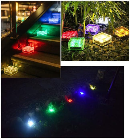 Outdoor Ice Cube Bricks Rocks Lights Solar Powered LED In Ground Pathways Patio Yard Garden Glow Lights Decor