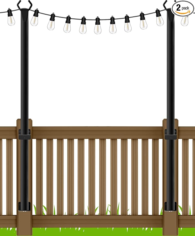 AILBTON 4.8Ft String Light Poles 2 Pack,Light Poles for Outside Lights,Outdoor with Fence Brackets Hanging | Lumora