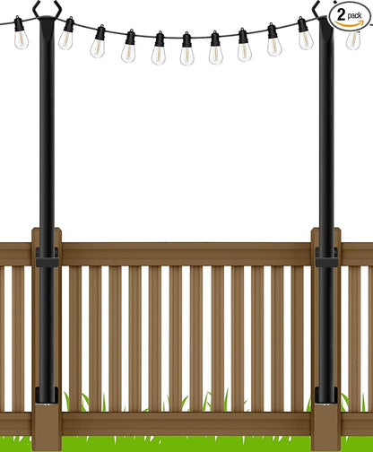 AILBTON 4.8Ft String Light Poles 2 Pack,Light Poles for Outside Lights,Outdoor with Fence Brackets Hanging Lights,Metal Stand Deck Patio Backyard