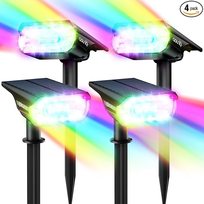 68 LEDs RGB Solar Spot Lights, 1000 Lumens 9 Lighting Modes Color Changing Solar Outdoor Lights, IP67 Waterproof | Lumora