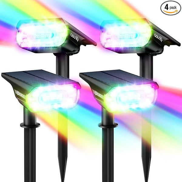 68 LEDs RGB Solar Spot Lights, 1000 Lumens 9 Lighting Modes Color Changing Solar Outdoor Lights, IP67 Waterproof | Lumora