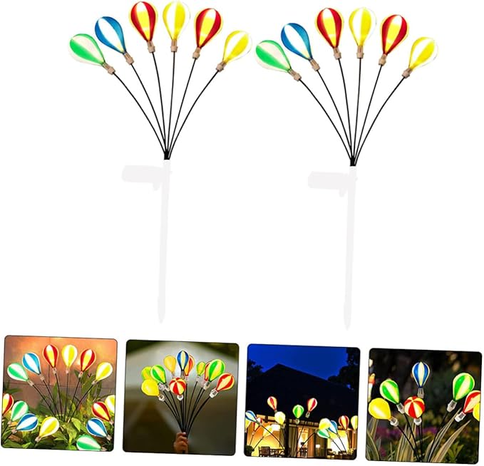 VANZACK Solar-Powered Garden Lights 2 Pack Air Balloon Shape Decorative Stake Lights Led for Outdoor Yard Decorations Automatic Night Lighting Energy-Saving