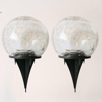 VOSAREA 2pcs Solar Lawn Lights Outdoor Waterproof Garden Pathway Lights 12cm Crackled Globe 30 Warm Yellow LEDs Solar Spotlight for Yard and Patio