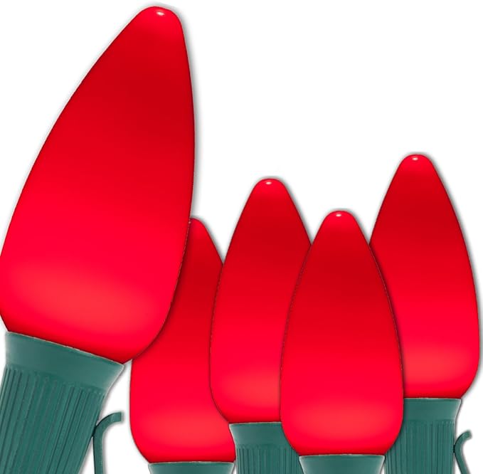 Wintergreen Lighting 100 C9 OptiCore LED Commercial Outdoor Christmas Lights – Heavy Duty Christmas String Lights; Green Wire (100 ft, Red Smooth/Opaque)