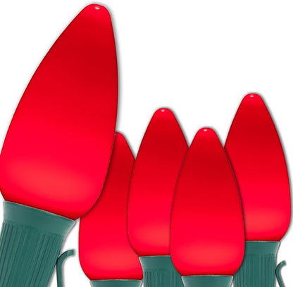 Wintergreen Lighting 25 C9 OptiCore LED Commercial Outdoor Christmas Lights – Heavy Duty Christmas String Lights; Green Wire (25 ft, Red Smooth/Opaque)