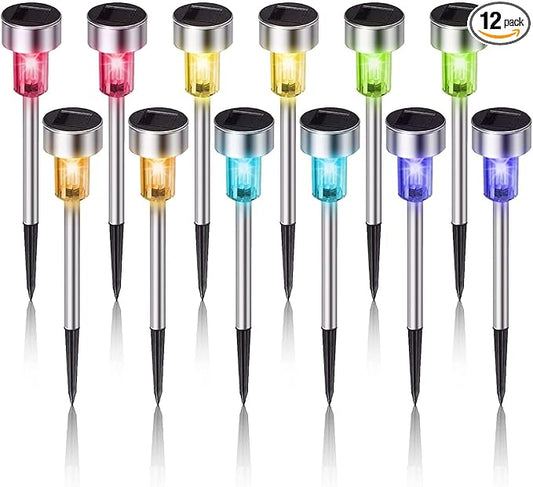 Solar Lights Outdoor Waterproof, Stainless Steel LED Landscape Lighting, Solar Garden Lights, Outdoor Valentines Day Decorations for Yard, Pathway, Walkway, Patio, Lawn - 12 Pack ( Multicolor )