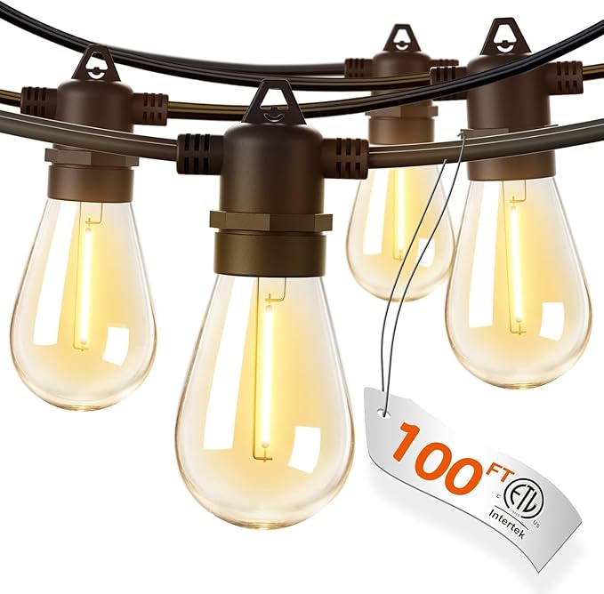addlon 100FT Outdoor String Lights LED Waterproof Patio Lights with 32 Edison Dimmable Bulbs Shatterproof Hanging | Lumora