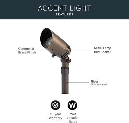 Kichler 12V MR-16 Adjustable Cowl Brass Accent Light in Centennial Brass, Directional Landscape Light Fixture, 15485CBR, (2.5" W x 2.5" H x 6" L)