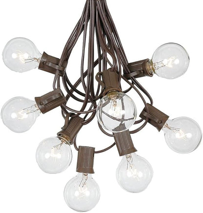 G40 Patio String Lights with 25 Clear Globe Bulbs - Hanging Garden String Lights - Vintage Backyard Patio Lights - Outdoor String Lights - Market Cafe String Lights - Brown Wire - 25 Foot