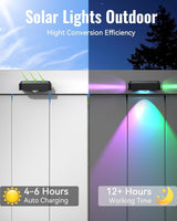 Solar Fence Lights Outdoor with 3-Way Lensed Lighting, Fence Light Solar Powered 12 Mode RGB Color Changing | Lumora