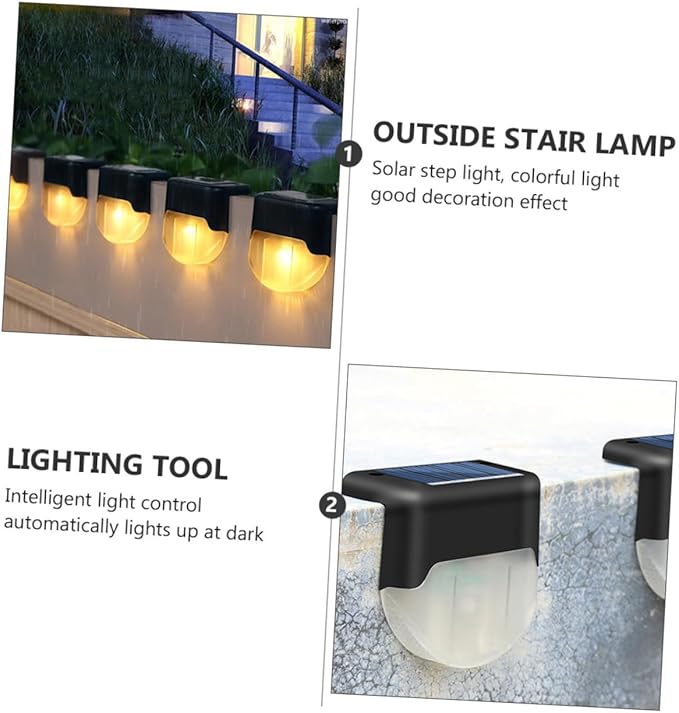 Lurrose 4pcs Solar Stair Lights Outdoor Led Step Lamps Solar Garden Path Lights Weatherproof Energy-Saving No Wiring Easy Install